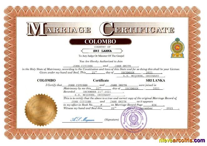 Sri Lanka marriage certificate